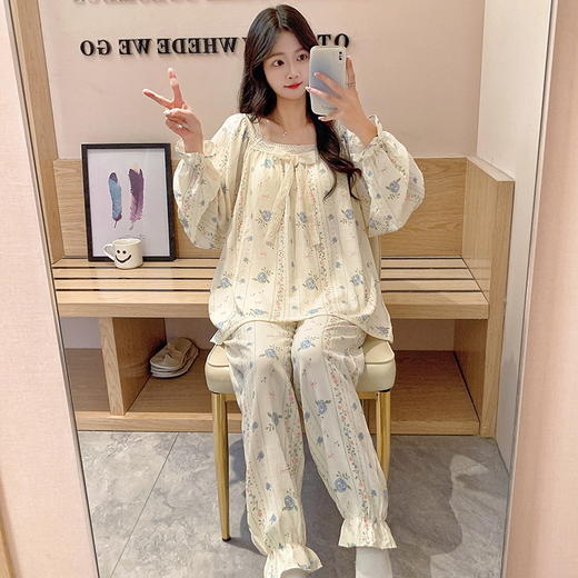 【换季出清】自然醒茉语（带胸垫）女士家居服云朵棉长袖长裤套头睡衣QH 商品图3