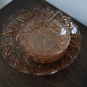 【苏州】日本中古浮雕水果玻璃碟 X1297