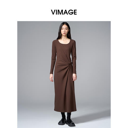 VIMAGE纬漫纪显瘦气质方领纽扣秋冬新款连衣裙V2407110 商品图0