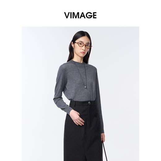 VIMAGE纬漫纪半高圆领高级灰秋冬新款针织衫V2401111 商品图2