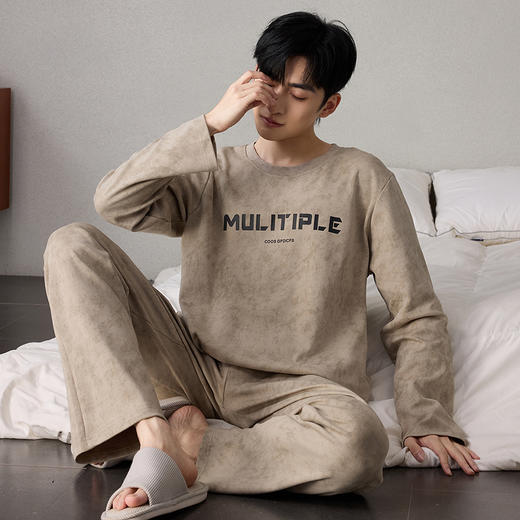 【换季出清】自然醒简叙男士家居服牛奶丝长袖长裤套头睡衣QH 商品图9