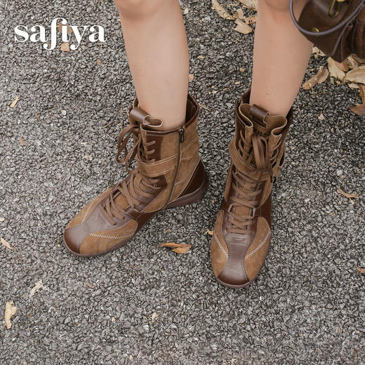 Safiya/索菲娅2025美拉德轻便薄底百搭休闲绑带小众复古拳击靴SFD4116422 商品图7