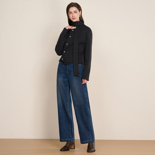 EITIE爱特爱复古高腰直筒显瘦加绒保暖冬季新款裤子D2505917 商品图3