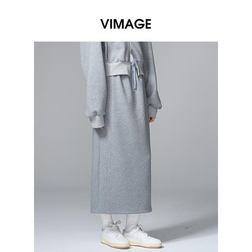 VIMAGE纬漫纪时尚简约松紧腰撞色系带设计秋冬新款半裙V2406115 商品图2