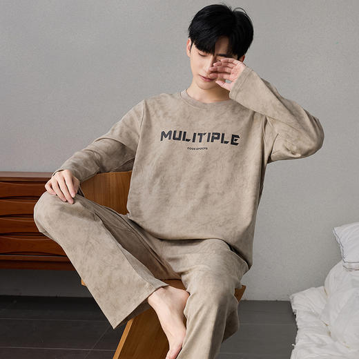 【换季出清】自然醒简叙男士家居服牛奶丝长袖长裤套头睡衣QH 商品图12