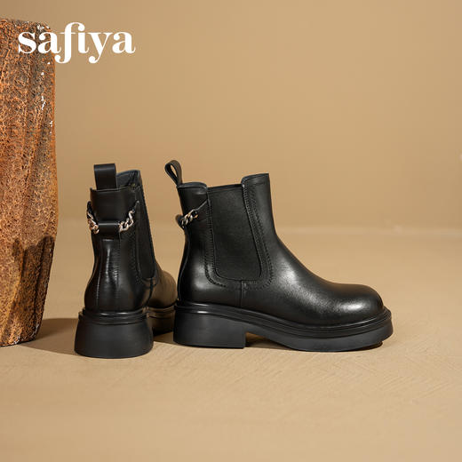 Safiya/索菲娅2025英伦风显瘦套筒链条粗跟厚底通勤百搭切尔西靴SFD4116263 商品图1