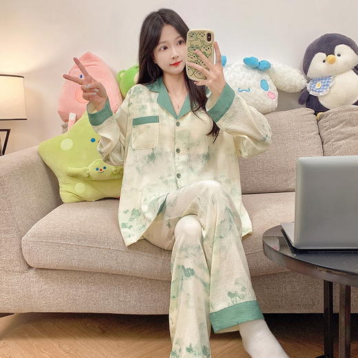 【换季出清】自然醒月汐（带胸垫）女士家居服云朵棉长袖长裤开衫睡衣QH 商品图9