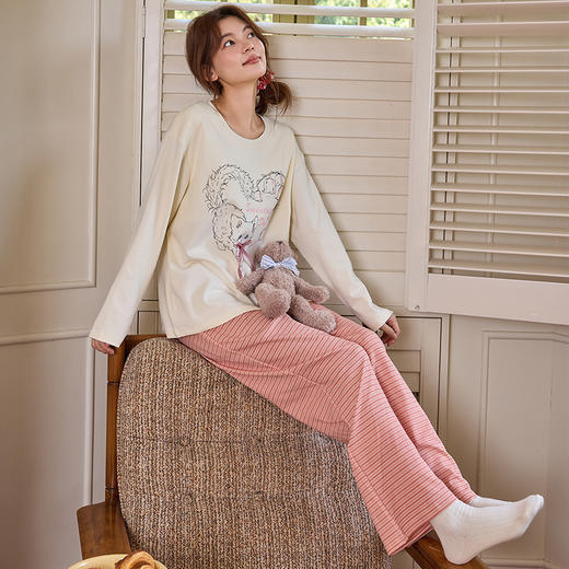 【换季出清】自然醒清甜牛奶丝家居服女款套头（带胸垫）睡衣春秋季长袖长裤卡通可爱宽松套装新款女士冬天家居服QH 商品图11