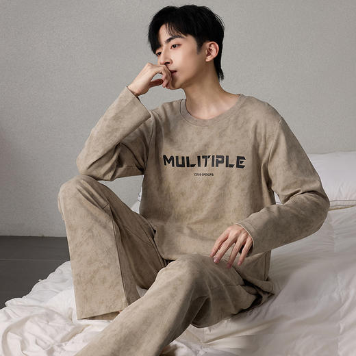 【换季出清】自然醒简叙男士家居服牛奶丝长袖长裤套头睡衣QH 商品图6