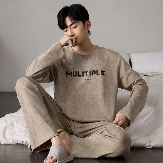 【换季出清】自然醒简叙男士家居服牛奶丝长袖长裤套头睡衣QH 商品图7