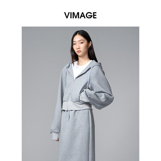 VIMAGE纬漫纪时尚简约连帽秋冬新款卫衣式外套V2403110 商品图1