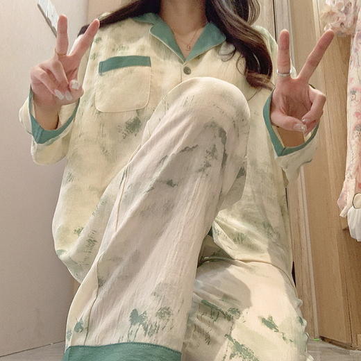 【换季出清】自然醒月汐（带胸垫）女士家居服云朵棉长袖长裤开衫睡衣QH 商品图5