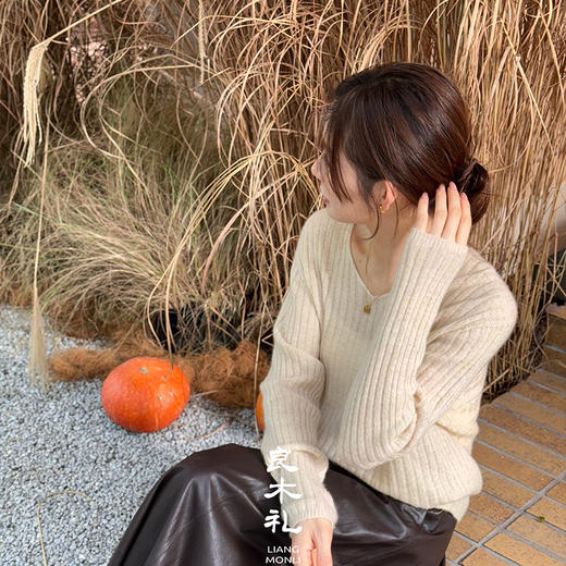 【预售7天】良木礼山羊绒烫钻V领套衫（Q2584514） 商品图1