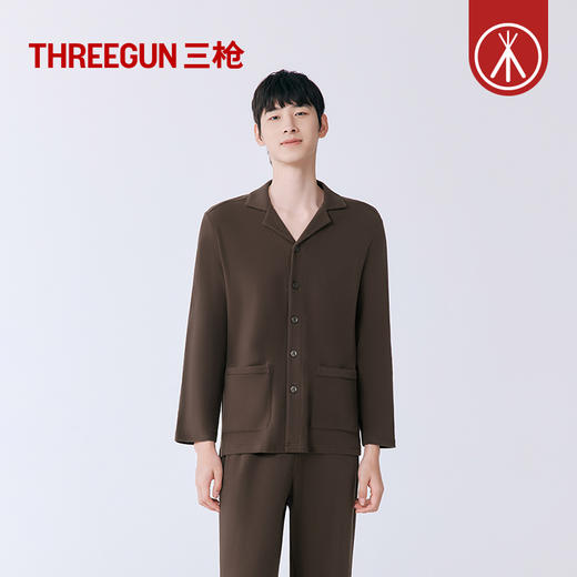 Threegun三枪 朵绒棉翻领开襟男士家居套-T80081D02 商品图4