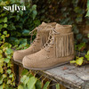 Safiya/索菲娅2025流苏游牧风系带休闲绒面复古百搭中筒西部靴SFD4116419 商品缩略图0