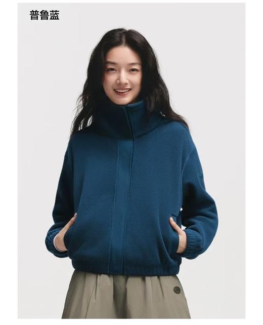 蕉下立领夹克外套女秋短款高弹抓绒内胆小个子加绒宽松摇粒绒外套PM124 商品图5