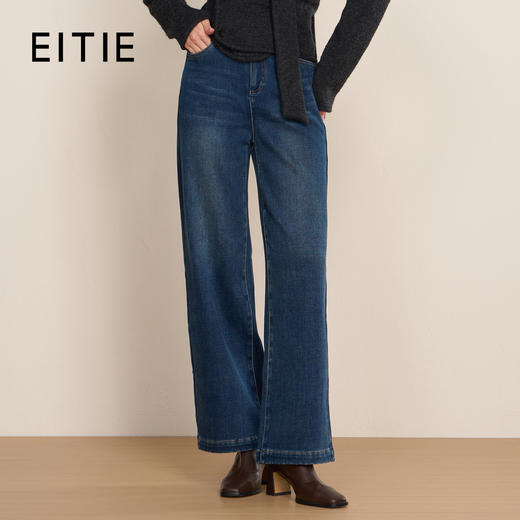 EITIE爱特爱复古高腰直筒显瘦加绒保暖冬季新款裤子D2505917 商品图0
