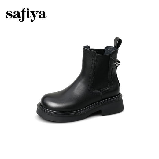 Safiya/索菲娅2025英伦风显瘦套筒链条粗跟厚底通勤百搭切尔西靴SFD4116263 商品图11