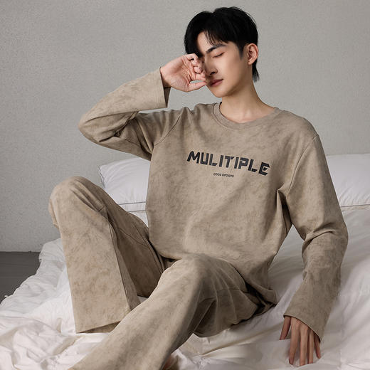 【换季出清】自然醒简叙男士家居服牛奶丝长袖长裤套头睡衣QH 商品图4