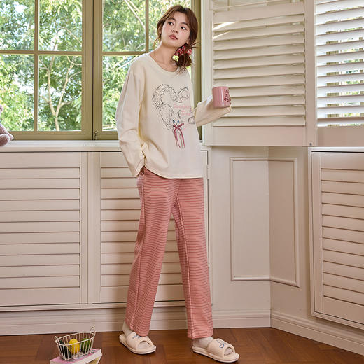 【换季出清】自然醒清甜牛奶丝家居服女款套头（带胸垫）睡衣春秋季长袖长裤卡通可爱宽松套装新款女士冬天家居服QH 商品图3