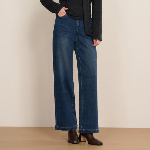 EITIE爱特爱复古高腰直筒显瘦加绒保暖冬季新款裤子D2505917 商品图1