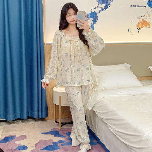 【换季出清】自然醒茉语（带胸垫）女士家居服云朵棉长袖长裤套头睡衣QH 商品图9