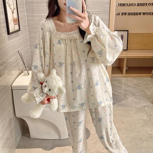 【换季出清】自然醒茉语（带胸垫）女士家居服云朵棉长袖长裤套头睡衣QH 商品图6