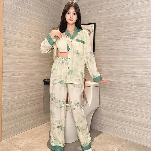 【换季出清】自然醒月汐（带胸垫）女士家居服云朵棉长袖长裤开衫睡衣QH 商品图10