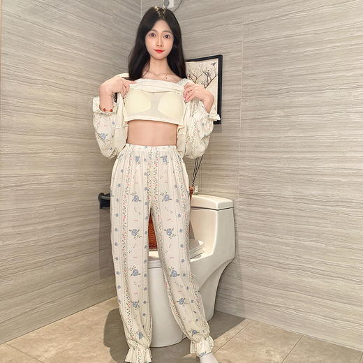 【换季出清】自然醒茉语（带胸垫）女士家居服云朵棉长袖长裤套头睡衣QH 商品图11