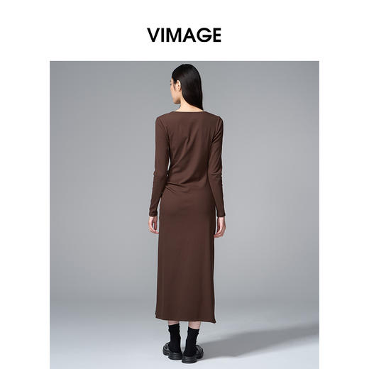 VIMAGE纬漫纪显瘦气质方领纽扣秋冬新款连衣裙V2407110 商品图4