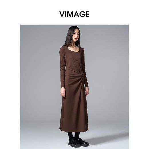 VIMAGE纬漫纪显瘦气质方领纽扣秋冬新款连衣裙V2407110 商品图1