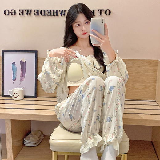 【换季出清】自然醒茉语（带胸垫）女士家居服云朵棉长袖长裤套头睡衣QH 商品图13