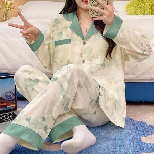 【换季出清】自然醒月汐（带胸垫）女士家居服云朵棉长袖长裤开衫睡衣QH 商品图13