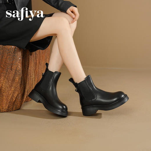 Safiya/索菲娅2025英伦风显瘦套筒链条粗跟厚底通勤百搭切尔西靴SFD4116263 商品图7
