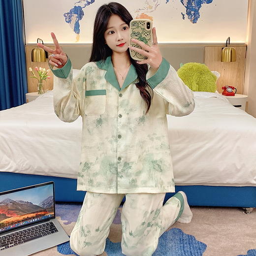 【换季出清】自然醒月汐（带胸垫）女士家居服云朵棉长袖长裤开衫睡衣QH 商品图14