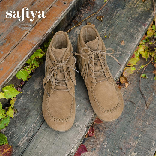 Safiya/索菲娅2025流苏游牧风系带休闲绒面复古百搭中筒西部靴SFD4116419 商品图1