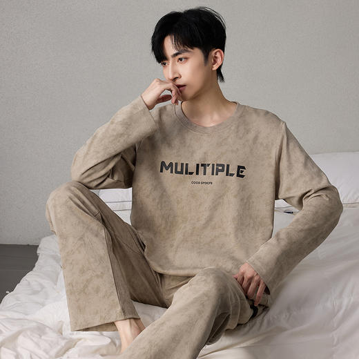 【换季出清】自然醒简叙男士家居服牛奶丝长袖长裤套头睡衣QH 商品图0