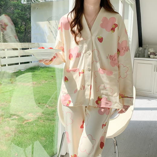【换季出清】自然醒绮梦牛奶丝新款春秋季天女士睡衣可爱长袖两件套网红风大码家居服QH 商品图4