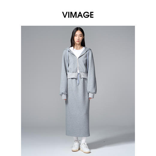 VIMAGE纬漫纪时尚简约连帽秋冬新款卫衣式外套V2403110 商品图0