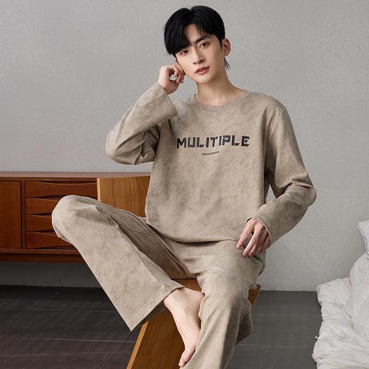 【换季出清】自然醒简叙男士家居服牛奶丝长袖长裤套头睡衣QH 商品图11