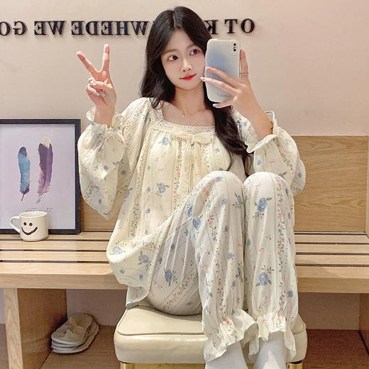 【换季出清】自然醒茉语（带胸垫）女士家居服云朵棉长袖长裤套头睡衣QH 商品图12