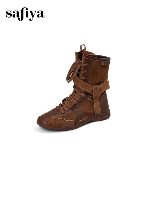 Safiya/索菲娅2025美拉德轻便薄底百搭休闲绑带小众复古拳击靴SFD4116422 商品图8