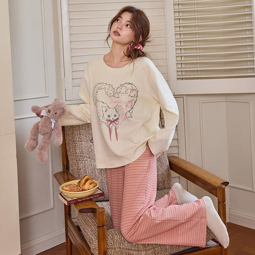 【换季出清】自然醒清甜牛奶丝家居服女款套头（带胸垫）睡衣春秋季长袖长裤卡通可爱宽松套装新款女士冬天家居服QH 商品图10