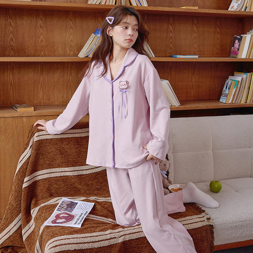 【换季出清】自然醒轻歌针织棉睡衣女士春秋季长袖开衫可外穿高级感休闲宽松家居服套装QH 商品图8