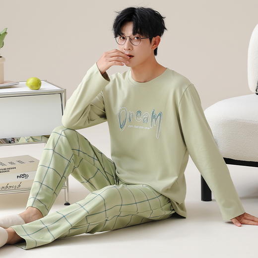 【换季出清】自然醒自在男士家居服针织棉长袖长裤套头睡衣QH 商品图10