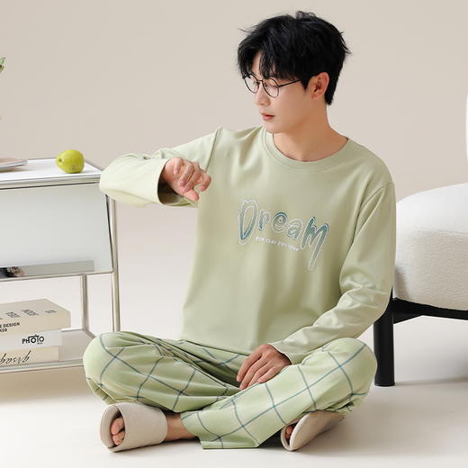 【换季出清】自然醒自在男士家居服针织棉长袖长裤套头睡衣QH 商品图7