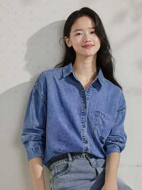 【秋新品】古泥5918简约100%棉牛仔衬衫-喜出