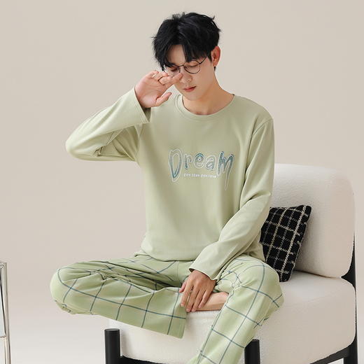 【换季出清】自然醒自在男士家居服针织棉长袖长裤套头睡衣QH 商品图5