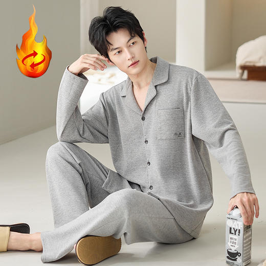 【换季出清】自然醒慢屿男士家居服蚕丝羊毛绒长袖长裤开衫睡衣QH 商品图8