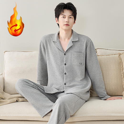 【换季出清】自然醒慢屿男士家居服蚕丝羊毛绒长袖长裤开衫睡衣QH 商品图4